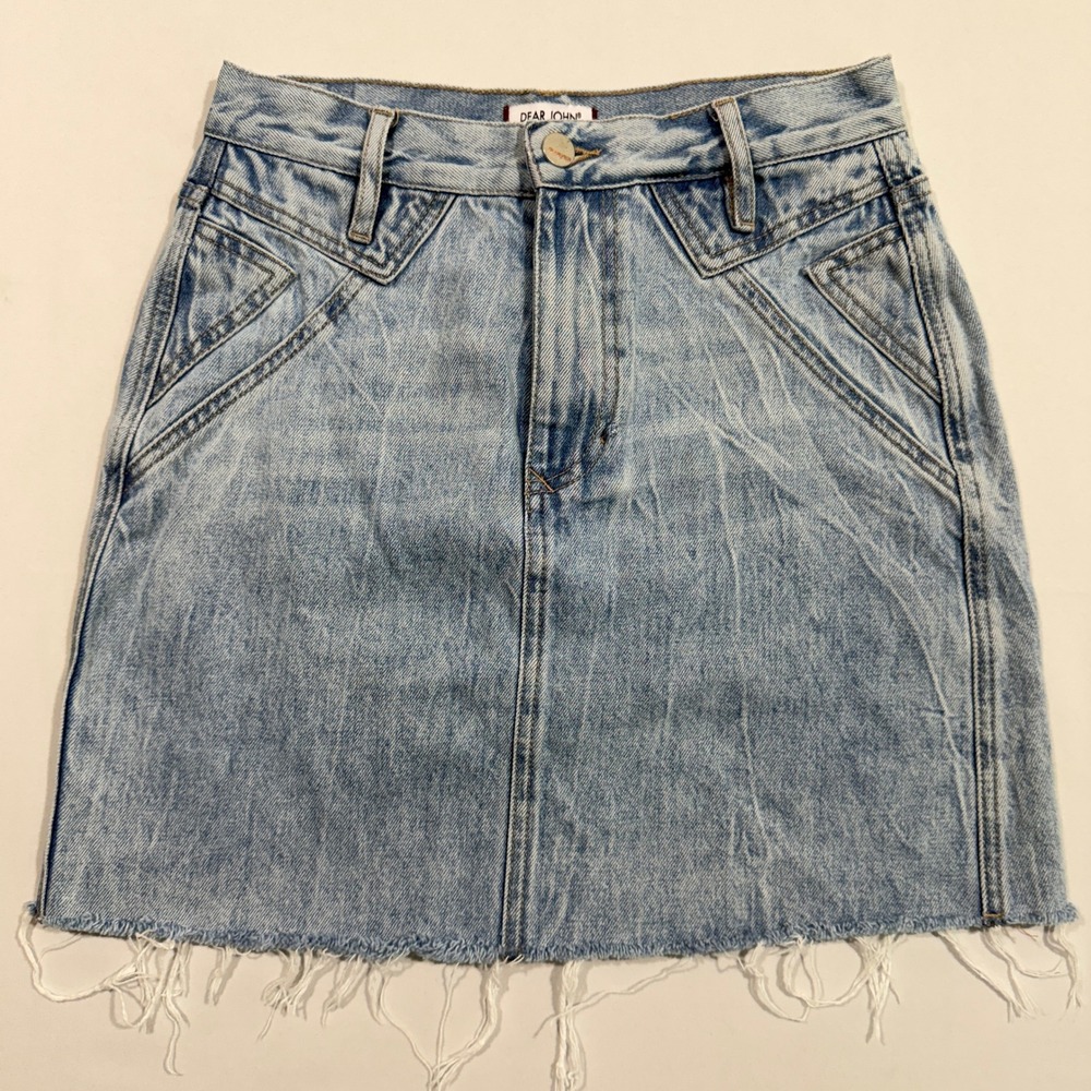 Dear John Denim Skirt Women 26 Light Wash Western Raw Hem Mini Jean Skirt DKM81B